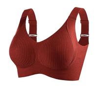 Avis de levage sur le devant, bord en dentelle, sans mouvement de l'anneau en acier, froncé sans couture, ajustement, yoga, sommeil, grand débardeur de soutien-gorge, Brique rouge., M
