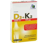Avitale 2000 I.U. Comprimés de vitamine D3 + K2 favorise le maintien d'une ossature normale, 120 comprimés