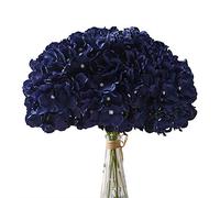 Aviviho - Lot de 10 fleurs d'hortensia artificielles en vrac réalistes en soie avec tiges, pour fête de mariage, décoration d'intérieur, centres de table, décoration florale, bleu marine