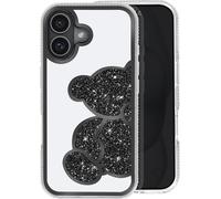 Avizar, Apple iPhone 16 Étui à paillettes avec motif d'ours et strass, noir