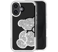 Avizar, Apple iPhone 16 Plus Étui à paillettes avec motif ours et strass, argenté