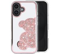 Avizar, Apple iPhone 16 Plus Étui à paillettes avec motif ourson et strass, rose