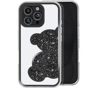 Avizar, Apple iPhone 16 Pro Max Étui à paillettes avec motif d'ours et strass, noir