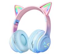 Avizar Casque Bluetooth Oreilles de Chat Lumineuses Bleu