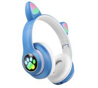 Casque Sans Fil Bluetooth pour Enfant avec Oreilles Chat Lumineux RGB Blanc / Bleu