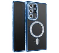 Avizar Coque Diamant pour Galaxy S25 Ultra Contour Strass Bleu