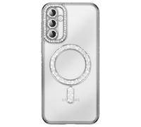 Coque Diamant pour Galaxy S26 avec Anneau Magnétique et Contour Strassé Argent