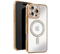 Coque Diamant pour iiPhone 16 Pro Protection MagSafe Contour Strass Dorée