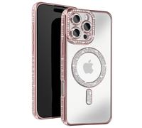 Coque Diamant pour iiPhone 16 Pro Protection MagSafe Contour Strass Rose