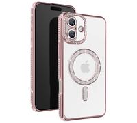 Coque Diamant pour iiPhone 16 Protection MagSafe Contour Strass Rose champagne