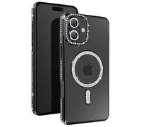 Coque Diamant pour iiPhone 16 Protection MagSafe Contour Strass Noir