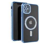 Coque Diamant pour iPhone 11 Protection MagSafe Contour Strass Bleu clair