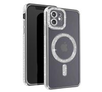Avizar Coque Diamant pour iPhone 12 Protection Contour Strass Argent