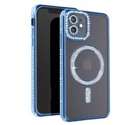 Coque Diamant pour iPhone 12 Protection MagSafe Contour Strass Bleu clair