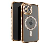 Coque Diamant pour iPhone 13 Pro Max Protection MagSafe Contour Strass Dorée