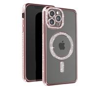 Coque Diamant pour iPhone 13 Pro Max Protection MagSafe Contour Strass Rose champagne