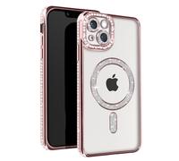 Coque Diamant pour iPhone 13 Protection MagSafe Contour Strass Rose champagne