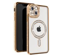 Coque Diamant pour iPhone 14 Protection MagSafe Contour Strass Dorée