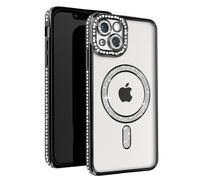 Coque Diamant pour iPhone 14 Protection MagSafe Contour Strass Noir