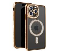 Coque Diamant pour iPhone 15 Pro Max Protection MagSafe Contour Strass Dorée