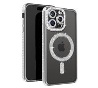 Coque Diamant pour iPhone 15 Pro Protection MagSafe Contour Strass Argent