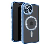 Coque Diamant pour iPhone 15 Protection MagSafe Contour Strass Bleu clair
