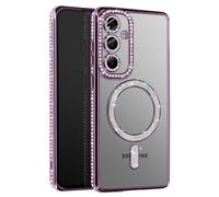 Avizar, étui en diamant pour Samsung Galaxy S25 MagSafe bordé de strass, violet