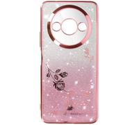Avizar Coque Fleurs Pailletées pour Xiaomi Redmi A3 Silicone Bague Support
