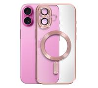 Avizar Coque MagSafe pour iPhone 16 – Silicone, contour chromé – Rose champagne