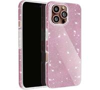 Avizar, coque pailletée pour iPhone 16 Pro, coque hybride pour téléphone portable bordée de métal, rose clair
