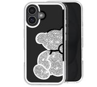 Avizar Coque Paillette pour iPhone 16 Motif Ourson avec Strass Argent