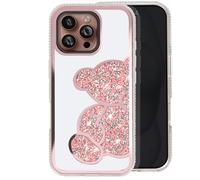 Coque Paillette pour iPhone 16 Pro Max Motif Ourson avec Strass Rose