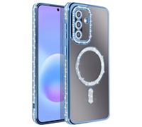 Coque pour Galaxy A57 Compatible Charge Qi avec Contour Diamant Strassé Bleu