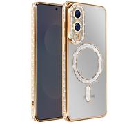 Avizar Coque pour Galaxy S25 Edge Compatible avec Contour Strassé Dorée