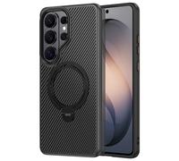 Coque pour Galaxy S26 Ultra Effet Carbone avec Anneau Magnétique Rotatif Noir