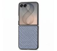 Avizar Coque pour Galaxy Z Flip 8 Effet Cuir Carbone avec Bords Surélevés Bleu