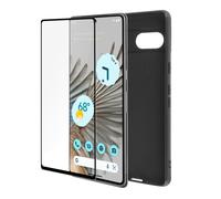 Avizar Coque pour Google Pixel 7 Silicone Gel Souple et Verre Trempé 9H Noir