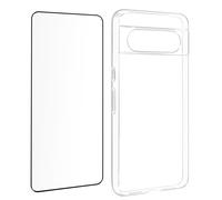 Coque pour Google Pixel 8 Silicone Gel et Verre Trempé Bord Biseauté Noir