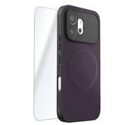 Coque MagSafe pour Honor 600 Effet Carbone et 2 Verres Trempés d'Écran Violet