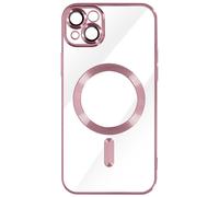 Coque MagSafe pour iPhone 14 Protection en Silicone avec Contour Chromé Rose