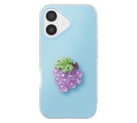 Coque pour iPhone 16 avec Motif Raisin en Relief 3D et Contour Surélevé Bleu