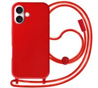 Coque pour iPhone 16 Soft Touch avec Cordon Tour de Cou Rouge