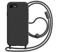 Coque pour iPhone 16e en Silicone avec Cordon en Nylon Tressé Ajustable Noir