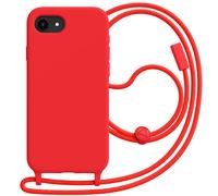 Coque pour iPhone 16e en Silicone avec Cordon en Nylon Tressé Ajustable Rouge