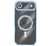 Coque pour iPhone Air Compatible MagSafe avec Contour Strassé Bleu clair