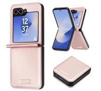 Avizar Coque Samsung Galaxy Z Flip 6, dos cuir vegan, intérieur rigide, rose champagne