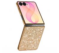 Avizar Coque pour Samsung Galaxy Z Flip 8 Pailletée avec Contour Chromé Dorée