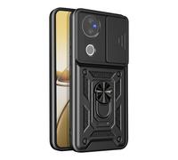 Coque pour Vivo V50 5G avec Bague Support et Cache Caméra Coulissant Noir