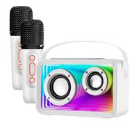 Avizar Enceinte karaoké Bluetooth pour enfant – 2 micros, lumières LED RGB – Blanc