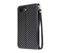 Étui à Clapet pour iPhone 17e Effet Carbone avec Porte-Cartes et Support Noir